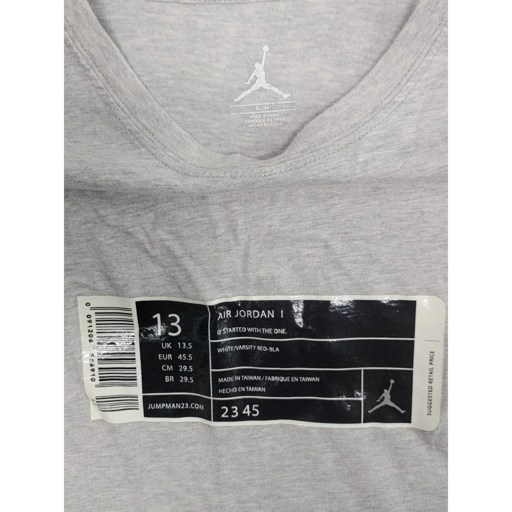 Air Jordan 1 Shirt Youth XL Gray Size 13 Sneaker Label Graphic NBA Chicago Bulls